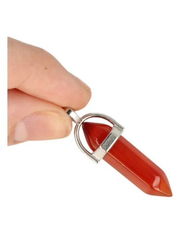 Dubbeleinder Carneool hanger zilverkleurig zonder ketting