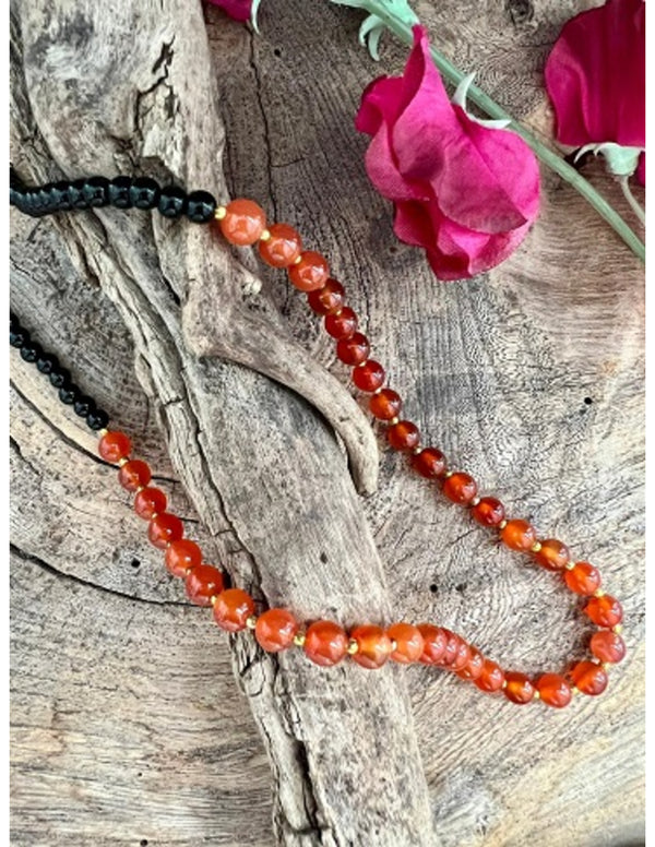 Edelstenen Ketting Carneool &amp; Zwart Glas