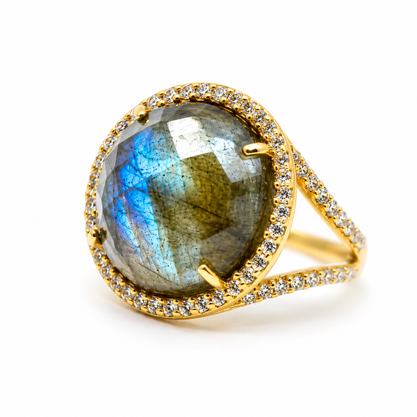Labradoriet Edelsteen Ring 925 Zilver &amp; Verguld "Reflection"
