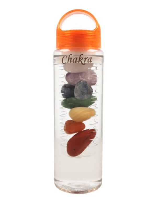 Energie Drinkwater Fles met Jaspis Rood, Carneool, Calciet Geel, Aventurijn Groen, Blauwe Kwarts, Amethist, Bergkristal