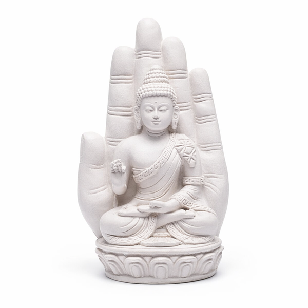 Boeddha In Hand Polyresin Wit 23 cm