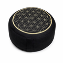 Yogi & Yogini Meditatiekussen Rond Levensbloem Katoen Zwart 33 x 16 cm