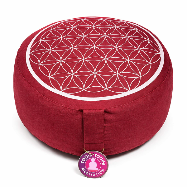 Yogi & Yogini Meditatiekussen Rond Levensbloem Katoen Rood 33 x 16 cm