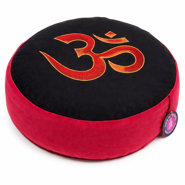 Yogi & Yogini Meditatiekussen Ohm Rond Katoen Zwart Rood 33 x 17 cm