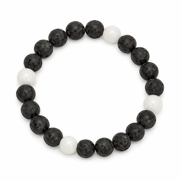 Lavasteen kralenarmband 8 mm kralen Jade wit windroos design