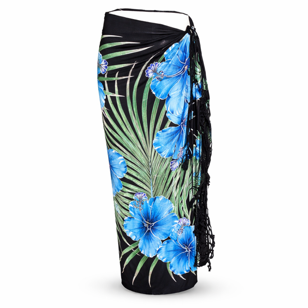 Blauwe sarong bloemen patroon strand sauna accessoire