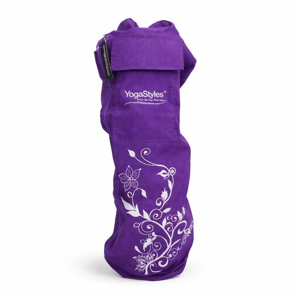 Paarse Yogatas Wit Geborduurd Bloemmotief Ruimte voor Handdoek