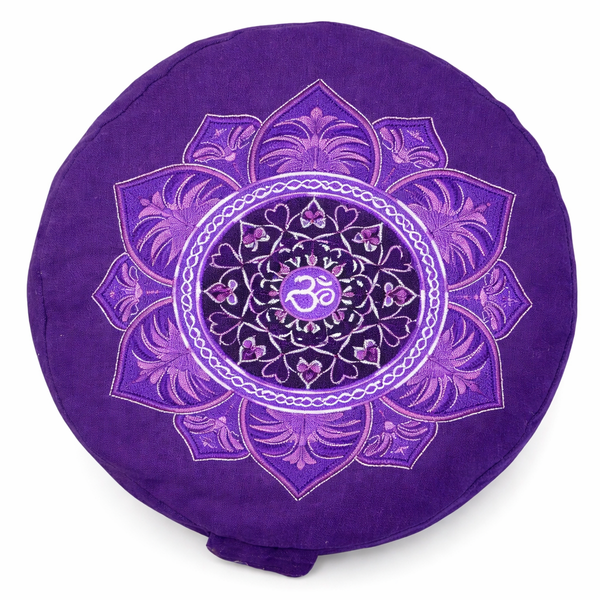 YogaStyles meditatiekussen paars lotus ohm borduursel India productie
