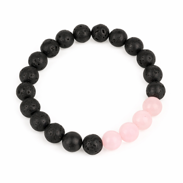Lavasteen Kralenarmband met Roze Kwarts voor Liefde en Creativiteit