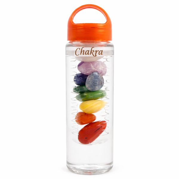Energie Drinkwater Fles met Jaspis Rood, Carneool, Calciet Geel, Aventurijn Groen, Blauwe Kwarts, Amethist, Bergkristal