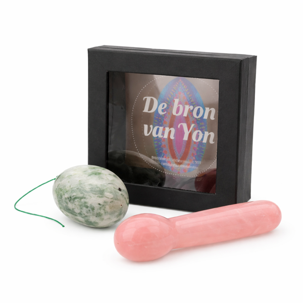 Yoni massage set Serpentijn Jade ei Roze kwarts stick
