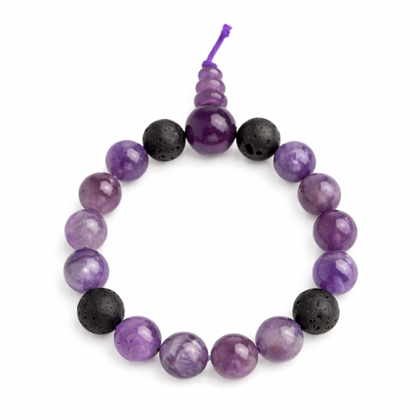 Edelsteen Armband Amethist Powerbead met Lavastenen (19 cm)