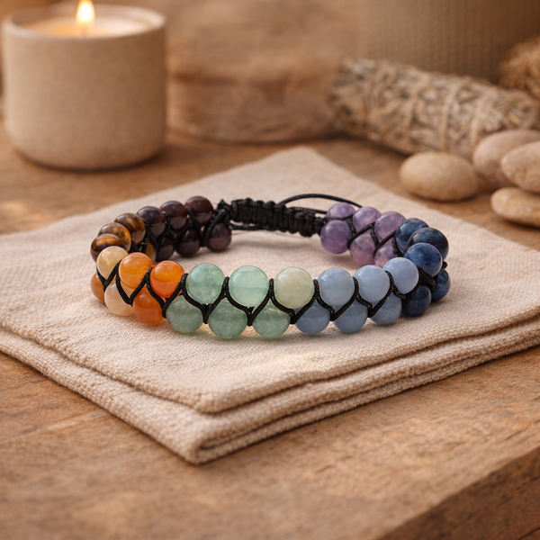 Armband Chakra Met Dubbele Rij Edelstenen 6 mm