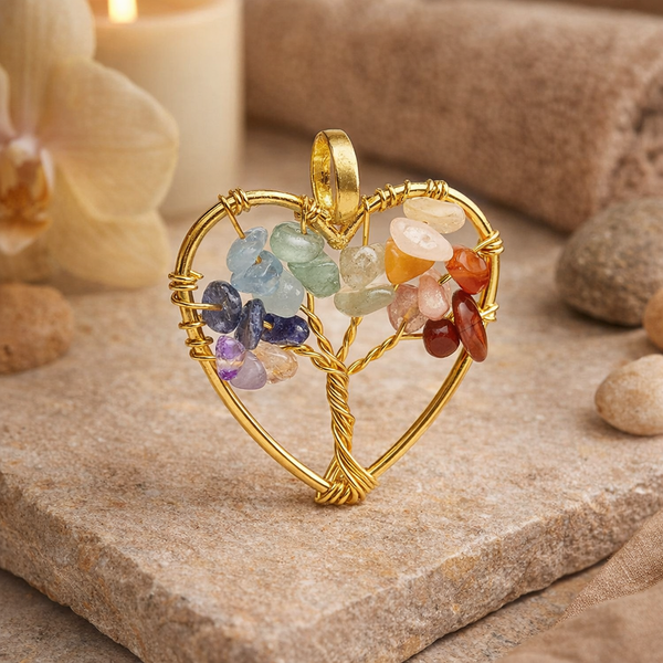 Chakra Hanger Hart Levensboom Goudkleurig ±3 cm