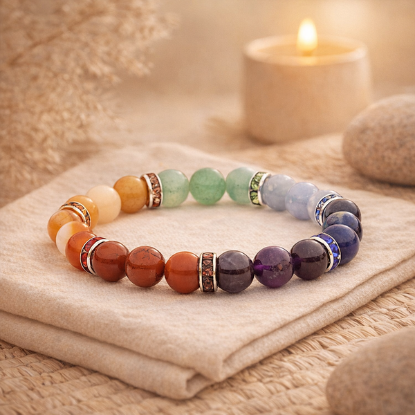 Armband 7 Chakra's Amethist Sodaliet Turkoois Aventurijn Carneool Granaat Elastisch
