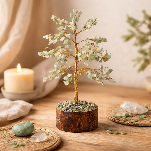 Edelsteenboom Groene Aventurijn Met Neemhouten Basis ±18cm