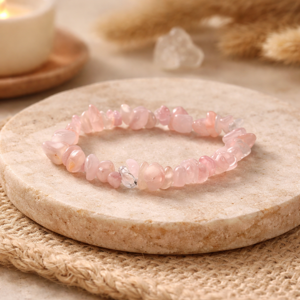 Armband Elastisch Rozenkwarts Chips 0.7 cm