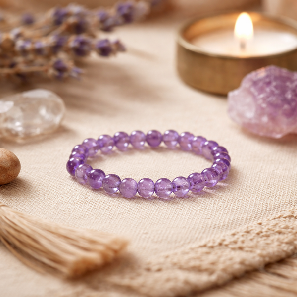 Elastische Ring Met Amethist Halfedelstenen 3mm