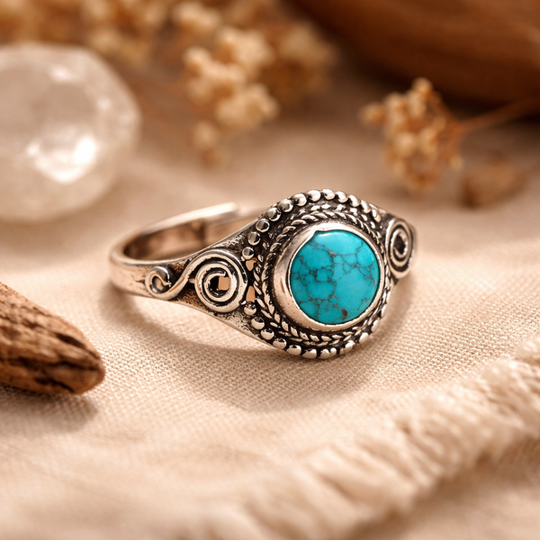 Verstelbare Ring Met Turkoois En Messing