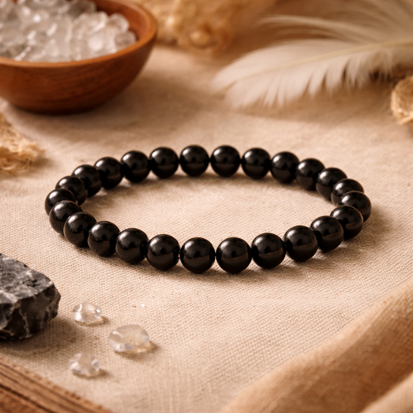 Elastische Armband Met Zwarte Toermalijn Voor Brede Pols 0,8 cm