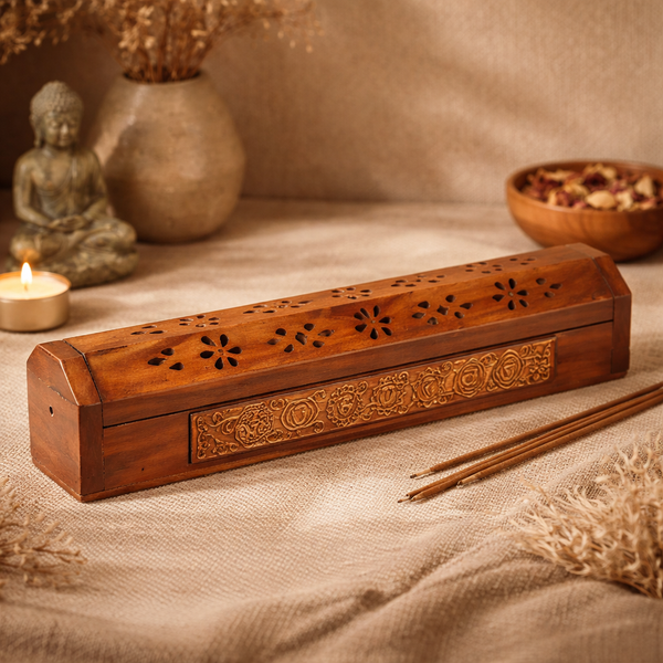Wierookbrander En Bewaardoos Zeven Chakras Sheesham En MDF Hout
