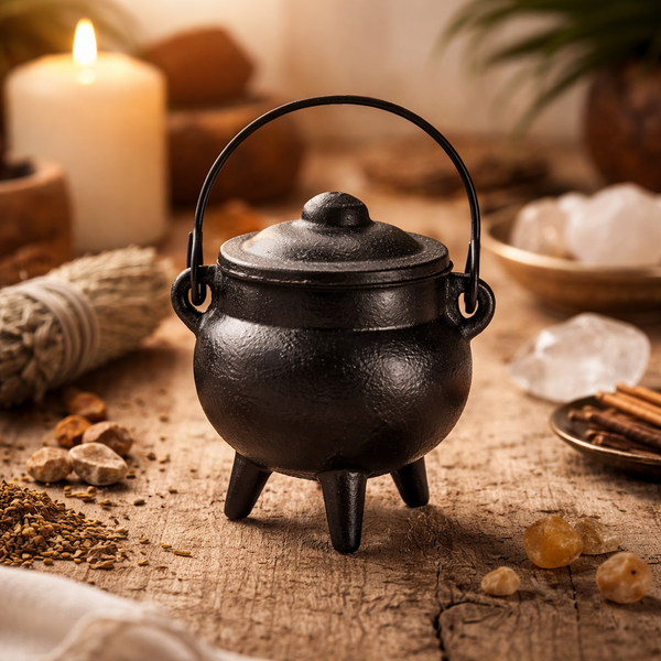 Wierookbrander Cauldron Heksenketel Gietijzer Zwart Middel Formaat