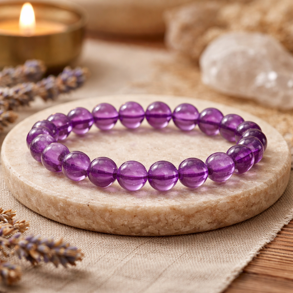 Armband Amethist 19 cm Kralen 8 mm