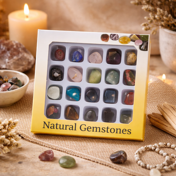 Geschenkdoosje Met 20 Assorti Trommelstenen 12x12,5x1 cm