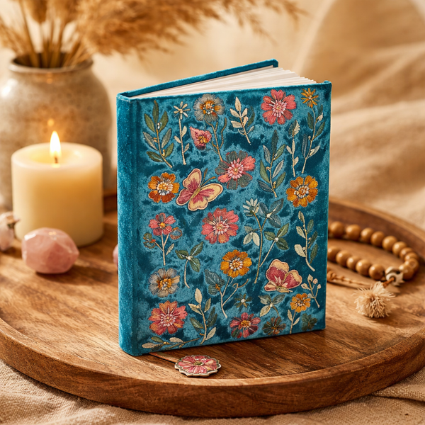 Notitieboek Fluweel Bloemen Blauw 20x15 cm