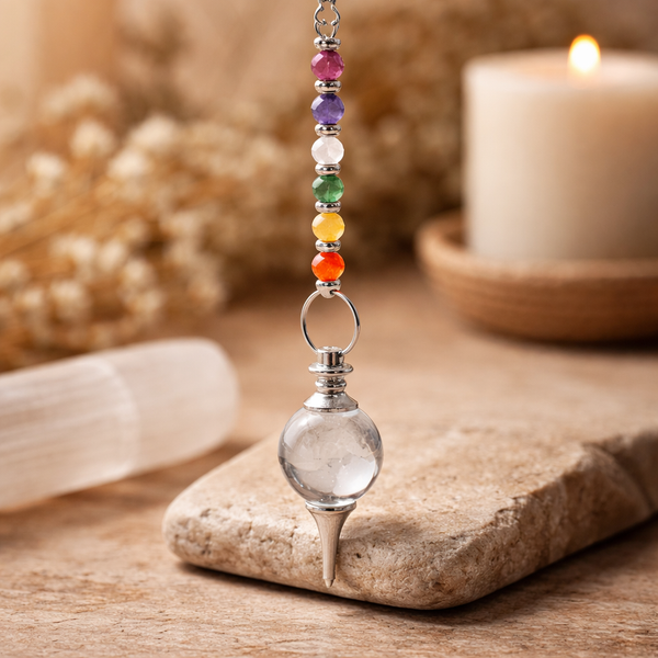 Pendel Edelsteen Bergkristal Bol met Chakra Kralenketting Amethist Rozenkwarts Groene Aventurijn Goudkwarts Carneool Rode Jaspis