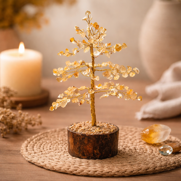 Edelsteenboom Citrien Met Neemhout Basis ±18cm