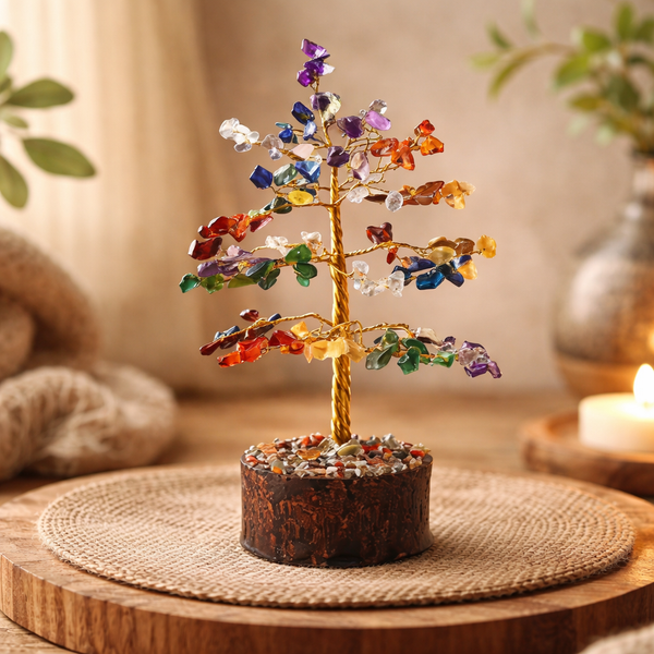 Edelsteenboom Levensboom Met Chakra Blaadjes ±18 cm