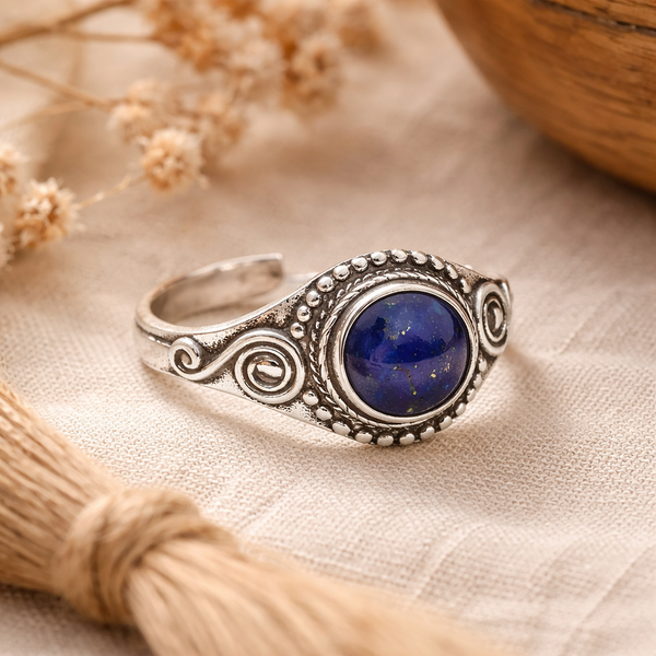 Verstelbare Ring Met Lapis Lazuli Edelsteen En Messing