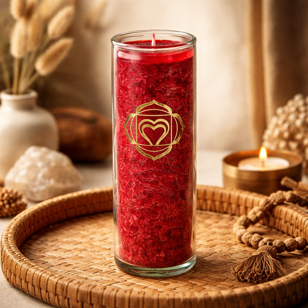 Geurkaars Stearine 1e Chakra Rood Gerecycled Glas 100 uur