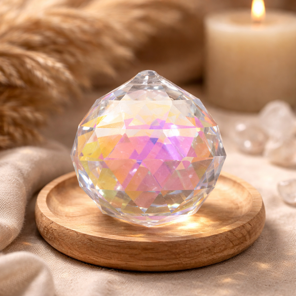 Regenboogkristal Bol Donker Parelmoer 4 cm