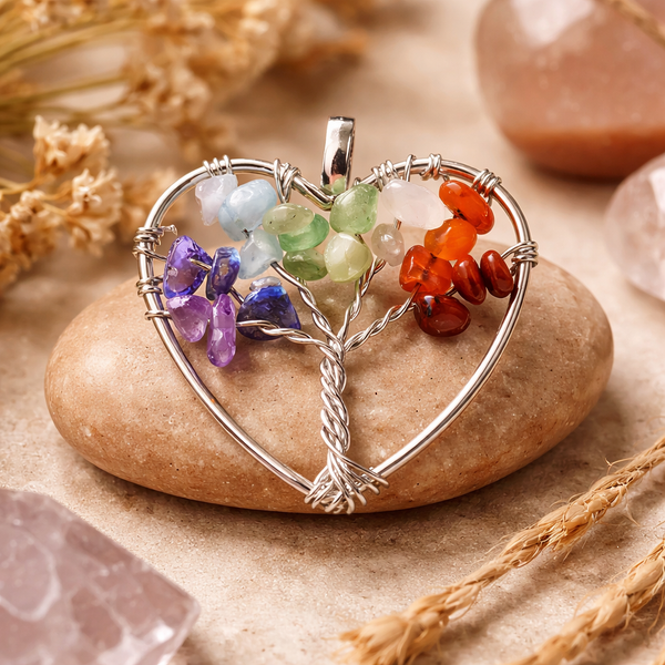 Chakra Hanger Hart Levensboom Zilverkleurig ±3 cm