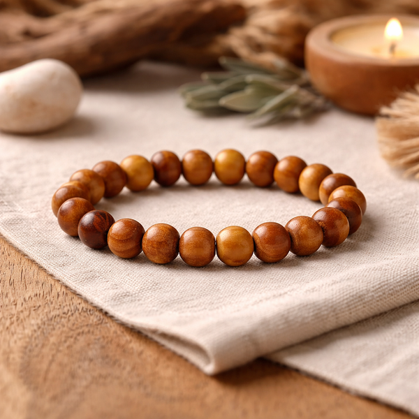 Armband Cederhout Met 21 Gepolijste Kralen ±0.8cm