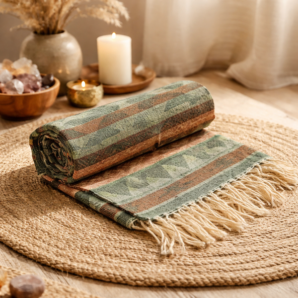 Meditatie Omslagdoek Terra Met Zachtgroen En Terracotta Patroon 190x70 cm