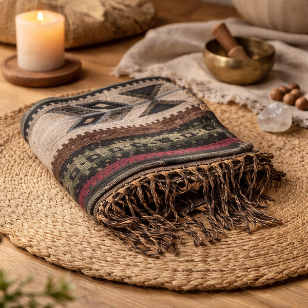 Meditatie Omslagdoek Nomad Bohemian Weefpatroon Aardetinten 200x100cm