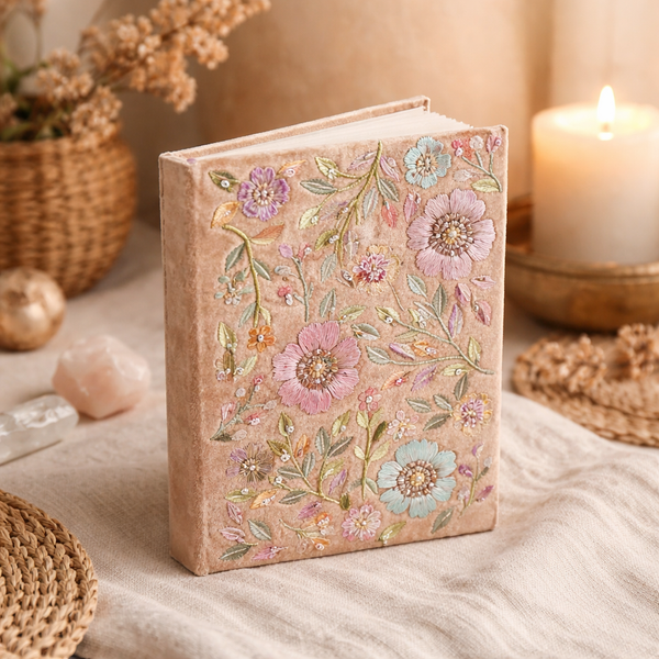 Notitieboek Fluweel Bloemen Beige 20x15 cm