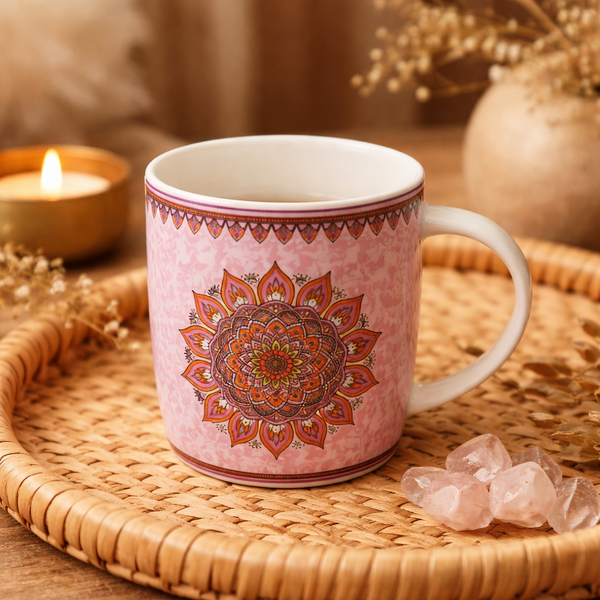 Theemok Met Roestvrijstalen Zeef Mandala Paars Bone China Porselein ±400 ml