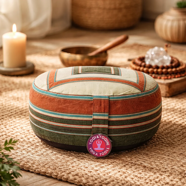 Meditatiekussen Yogi & Yogini Rond Katoen Groen Crème 33 x 17 cm