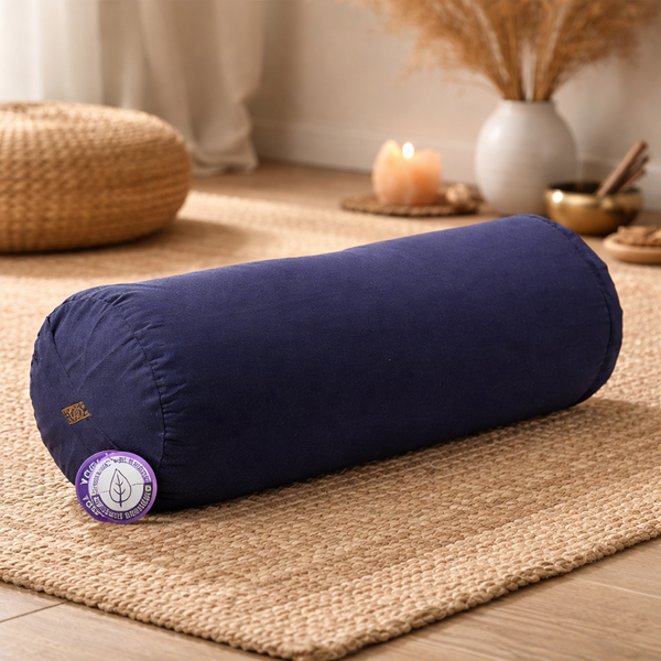 Yoga Bolster Rond Katoen Blauw 60 x 16 cm Navulbaar Met Boekweitkaf