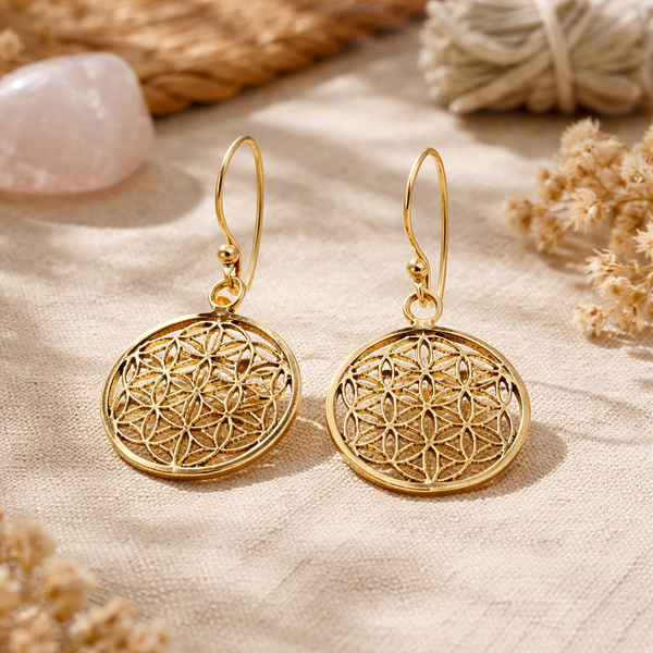 Oorbellen Flower of Life Messing Goudkleurig