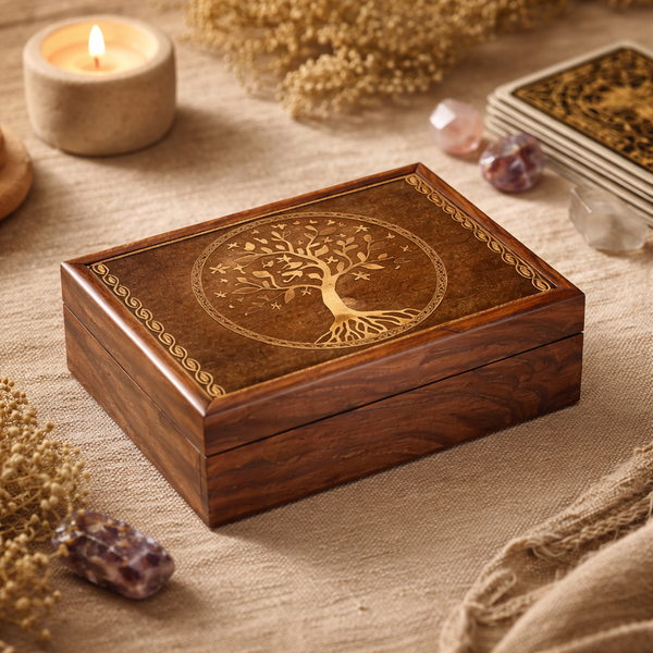 Tarotdoos Tree Of Life Gegraveerd Sheesham Hout MDF