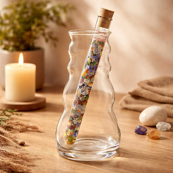 Edelsteenwaterstaaf 7 Chakra’s Met Glasbuis 24 cm