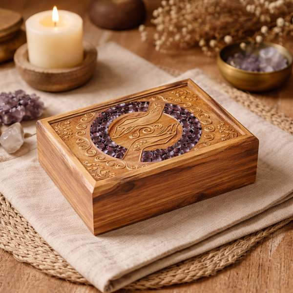 Opbergdoos Healing Hands Met Amethist 18x12.5x5.5cm