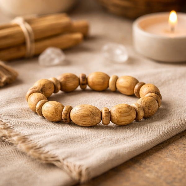 Palo Santo Armband Met Ovale En Donut Kralen Elastisch