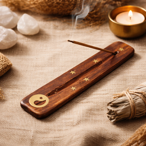 Wierookplankje Yin Yang Hout Met Ingelegd Metalen Symbool
