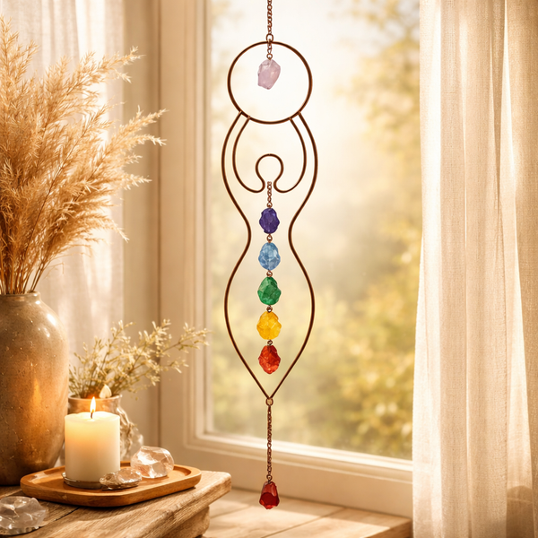 Raamhanger Maangodin Met Chakra Stenen 47x8cm